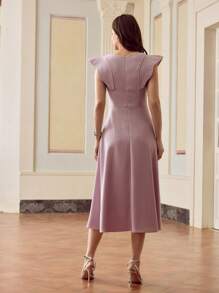 ZEYLAH Women's Solid Color Minimalist Long Butterfly Dress For Daily Wear - Purple - View 3