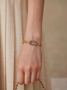 MOTF PREMIUM 18K GOLD PLATED CZ STONES CONNECTING CLASP CHAIN BRACELET, MINIMALIST STYLE