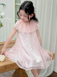 DAZY Rochie cu suprapunere de plasă pentru fete, haine de vară pentru fete tinere