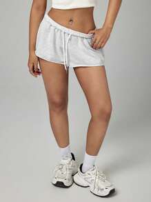 SHEIN PETITE Women's Solid Color Elastic Waist Loose Casual Shorts,Micro Shorts
