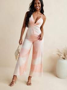 Israel Jasso Deep V Neck Print Straps Wide Leg Jumpsuit For Women Summer Holiday Outfit Elegant - Multicolor - View 2