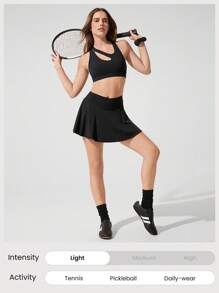 GLOWMODE FeatherFit™-Air Made To Move Nhẹ Nhanh Khô, Cạp chéo, Chân váy xếp ly không đối xứng, Thấp, Quần vợt Pickleball Studio, Trang phục thường ngày hàng ngày - màu đen - Xem 6