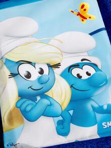 The Smurfs X SHEIN 卡通人物图案印花涤纶抽绳背包，健身包，背包，休闲包，旅行包，运动沙滩背包，男女皆宜