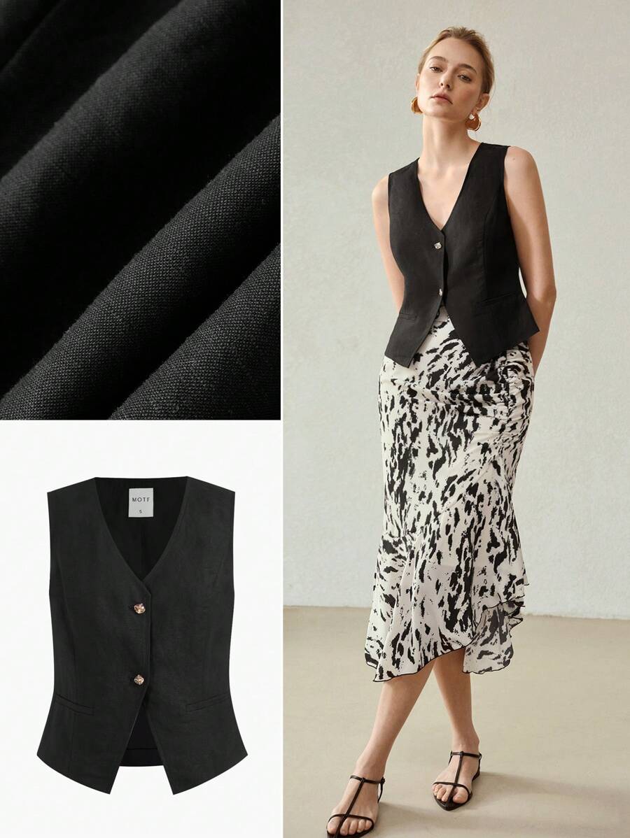 MOTF PREMIUM SINGLE BUTTON BASIC WAISTCOAT - Black - View 1