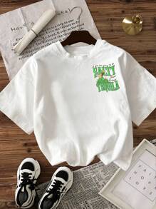 INAWLY 女式休闲标语印花短袖T恤，夏季