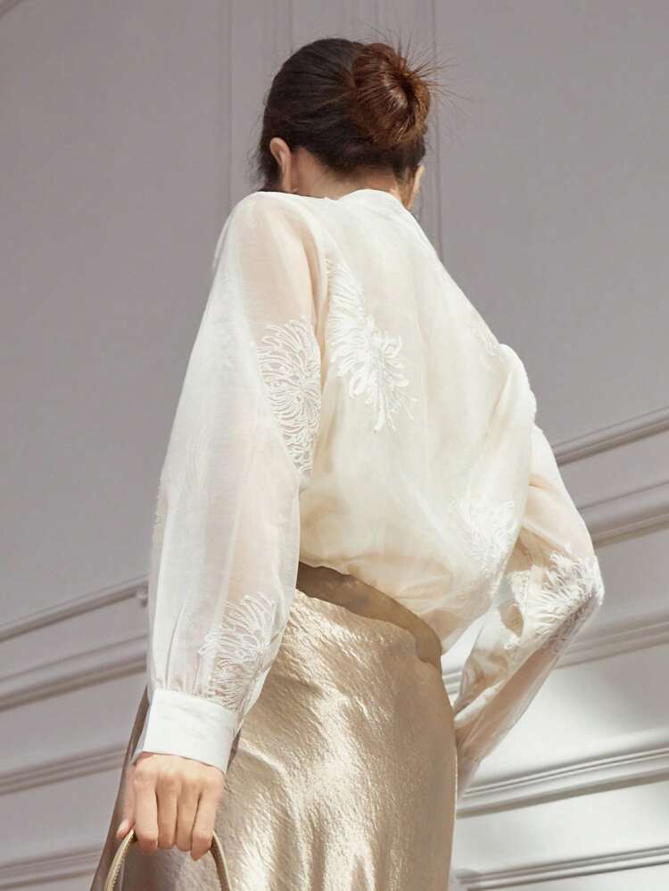 Elegant Lace V-Neck Women's Blouse, Spring/Summer,Fall Women Clothes Long Sleeve Top