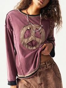 Bohemela Áo nỉ dệt kim cổ tròn tay dài màu trơn thường ngày, cỡ lớn - Nhiều màu - Xem 3