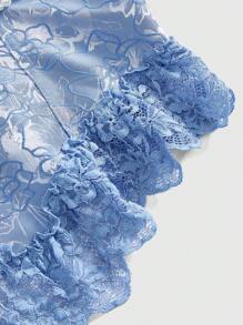 ROMWE Kawaii Spring/Summer Vintage Lace Satin Faux Pearl Corsage Decoration For Women Blouse, Royal Victorian Style - Blue - View 4