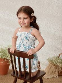Blossori Pelele sin mangas con estampado floral azul de estilo campestre para bebé niña - Multicolor - Ver 7