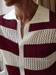Manfinity CityGents Men Casual Two-Tone Striped Pattern Button Open Knit Sweater Knitted Button Downs For Men's Old Money - Multicolor - View 4