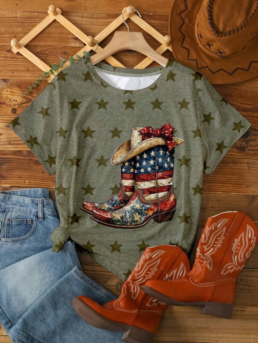 SHEIN LUNE Plus Size Vintage Americana Western Style Star Graphic ...