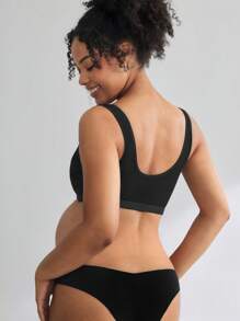 BloomMama Maternity Solid Color Round Neck Wireless Nursing Bra - Camisole Style - Black - View 2