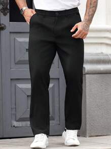 Manfinity Homme Men's Solid Color Fold Pleated Pocket Commuter Pants Comfortable To Wear And Suitable For Going Out - Black - View 1