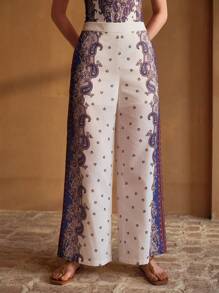 MOTF PREMIUM PAISLEY PRINT ZIPPER SIDE SUIT PANTS - Multicolor - View 1