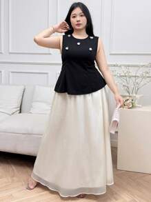 Modelyn 2pcs/Set Plus Size Women 3D Floral Sleeveless Top & Long Skirt - Multicolor - View 6