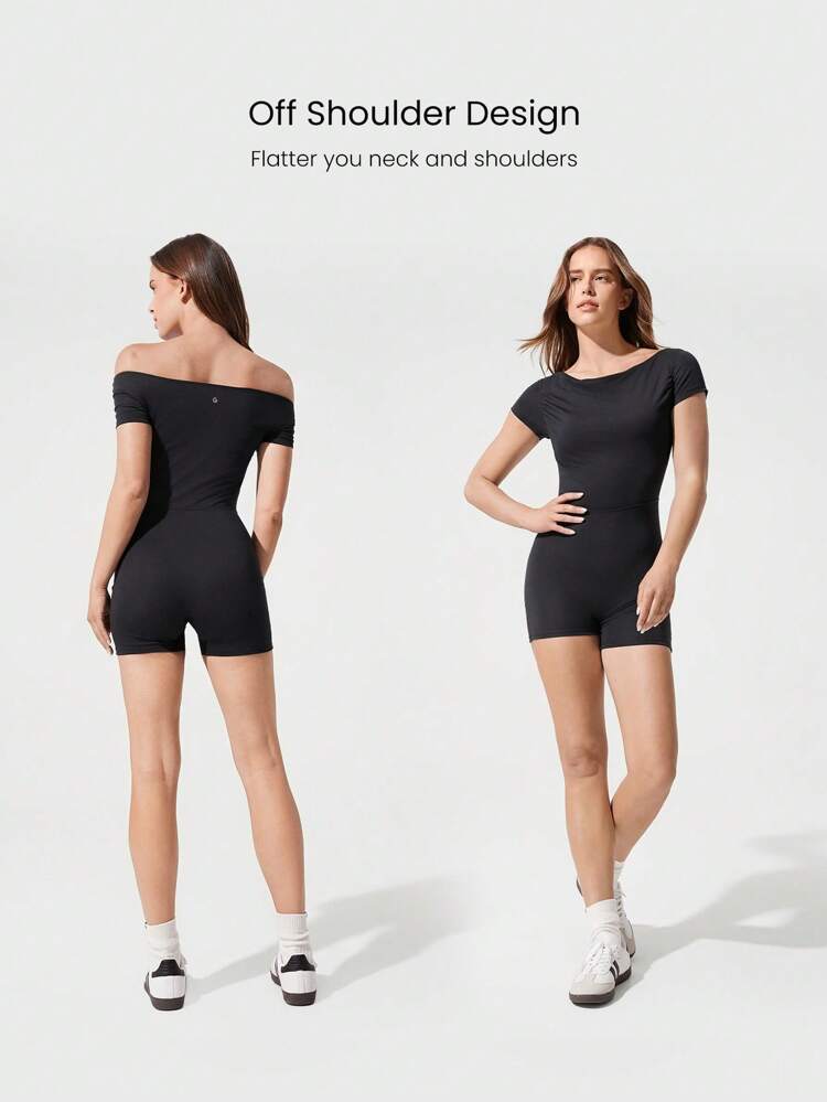 4.3" Modal Bold Moves Silky Smooth Breathable Pleated Removable Cups Off Shoulder Active Romper  Daily Casual Wear