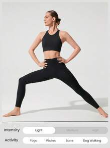 GLOWMODE FeatherFit™ Fly High Neck Removable Cups Racerback Sports Bra Low Impact Yoga Pilates Barre Studio Daily Casual Wear - Black - View 5