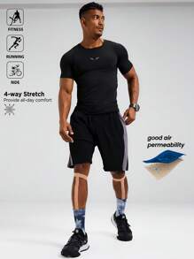 Acti Log Camiseta de manga corta de cuello redondo con diseño raglan para hombres, camiseta de tirantes casual de verano para deportes, ropa de entrenamiento, camisetas y tops de running, camiseta de gimnasio para hombres, camiseta de compresión para hombres - Negro - Ver 4