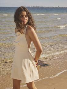 Aralina Women's Solid Color Drape Backless Casual Mini Dress, Summer Beach Vacation 4th Of July Graduation Dress - Yellow - View 11