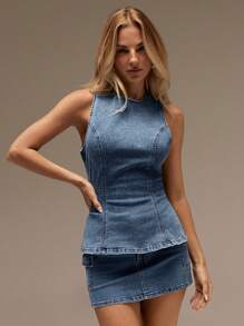 SHEIN Forever 21 海滩度假 夏季文艺复兴博览会 乡村音乐会 Y2K 毕业典礼 外出上衣 音乐节 机场 复活节 波西米亚风女装 蓝色牛仔夏季上衣 夏季母亲节 毕业牛仔上衣 - 淺色水洗藍 - 查看 2