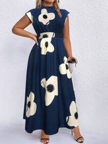 SHEIN Clasi Plus Polka Dot Print Mock Neck Dress Maxi Women Outfit - Multicolor - View 1