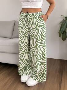 SHEIN Young Girl Woven Mommy And Me Matching Loose Geometric Pattern Casual Pants (2 Sets Sold Separately), Suitable For Outings And Other Occasions - Green - View 7