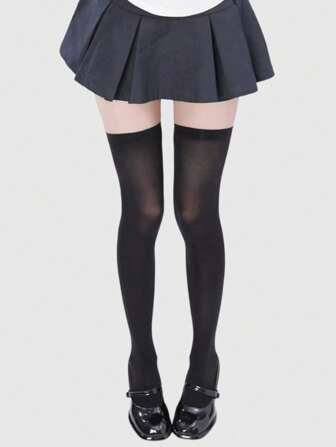Goth 1 Pair High Elasticity Black Thigh High Socks For Women