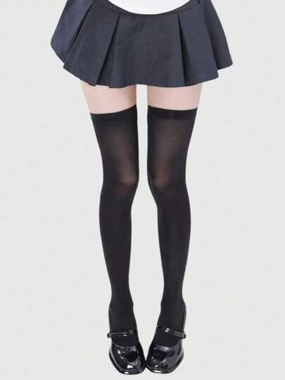 Goth زوج جوارب مطاطية عالية للفخذ للنساء باللون الأسود