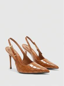 CUCCOO BIZCHIC Giày cao gót hở lưng mũi nhọn thanh lịch thời trang dành cho nữ - màu nâu - Xem 9