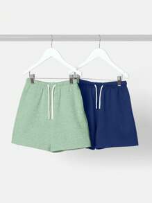 SUMWON 2 paquetes de shorts deportivos con cordón para correr, baloncesto, uso casual, deportivo, gimnasio, estar en casa, actividades, trotar, para jóvenes