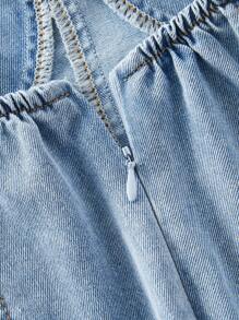 SHEIN MOD 女士牛仔吊带连衣裙，休闲修身中长度假风 - 淺色水洗藍 - 查看 3