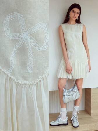 SHEIN MOTF STUDIO エレガントなコントラストドット柄ロングドレス スモーキーカラーストレッチロング/山崎みどり - カラードレス