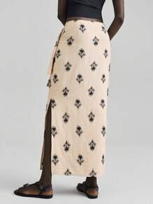 Ontre 女装四季热卖植物满印花开衩时尚打结裙 黑色刺绣图案 波西米亚风情 燕麦色宽松舒适裹身裙 派对装 度假装 海岛度假 海岛音乐节 - 淺灰色 - 查看 3