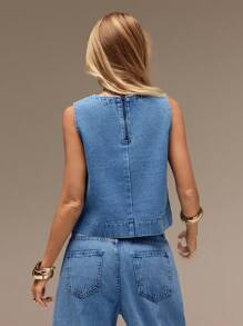 SHEIN Forever 21 女士秋冬正装/返校季/万圣节/婚礼宾客/度假/千禧年/海滩/可爱/教师/外出/商务休闲/优雅/生日/办公室/乡村音乐会/夜店性感/西部风/工作/街头风/复古/节日/鸡尾酒会/锐舞派对/毕业舞会/夏威夷/机场/趣味/基础款/早午餐/2000年代风格/老钱风格/教堂/返校节/高贵/派对/端庄/约会之夜/牛仔女郎/无袖牛仔上衣 - 藍色 - 查看 3