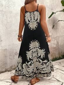 Breezaya 大码女式休闲宽松花卉印花吊带连衣裙，适合日常穿着和度假