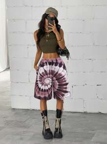 StreetHx Fashion Women's Tie Dye Print Elastic Waist Pocket Sport Shorts