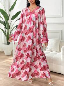 Yasmyna Rochie maxi turcească pentru femei, cu imprimeu integral în culori contrastante, decolteu în V, mânecă lungă, stil tradițional arab, caftan modest - Multicolor - Vizualizare 5