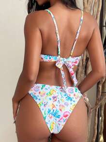 Swim Mod 2 Stücke/Set neuer bunter Unterwasser Welt Seitenschnürung Geknüpft High Cut Bikini, Frauen Strand Urlaub Badeanzug