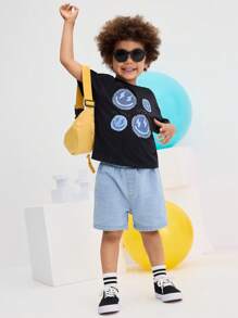 SHEIN Young Boy Casual Simple Comfortable Round Neck Short Sleeve Star Print T-Shirt - Black - View 6