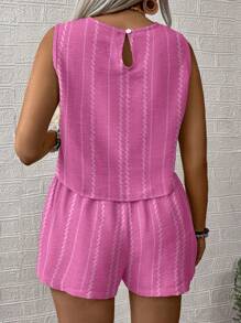 SHEIN LUNE Plus-Size Ladies' Woven Casual Summer Two Pieces Set