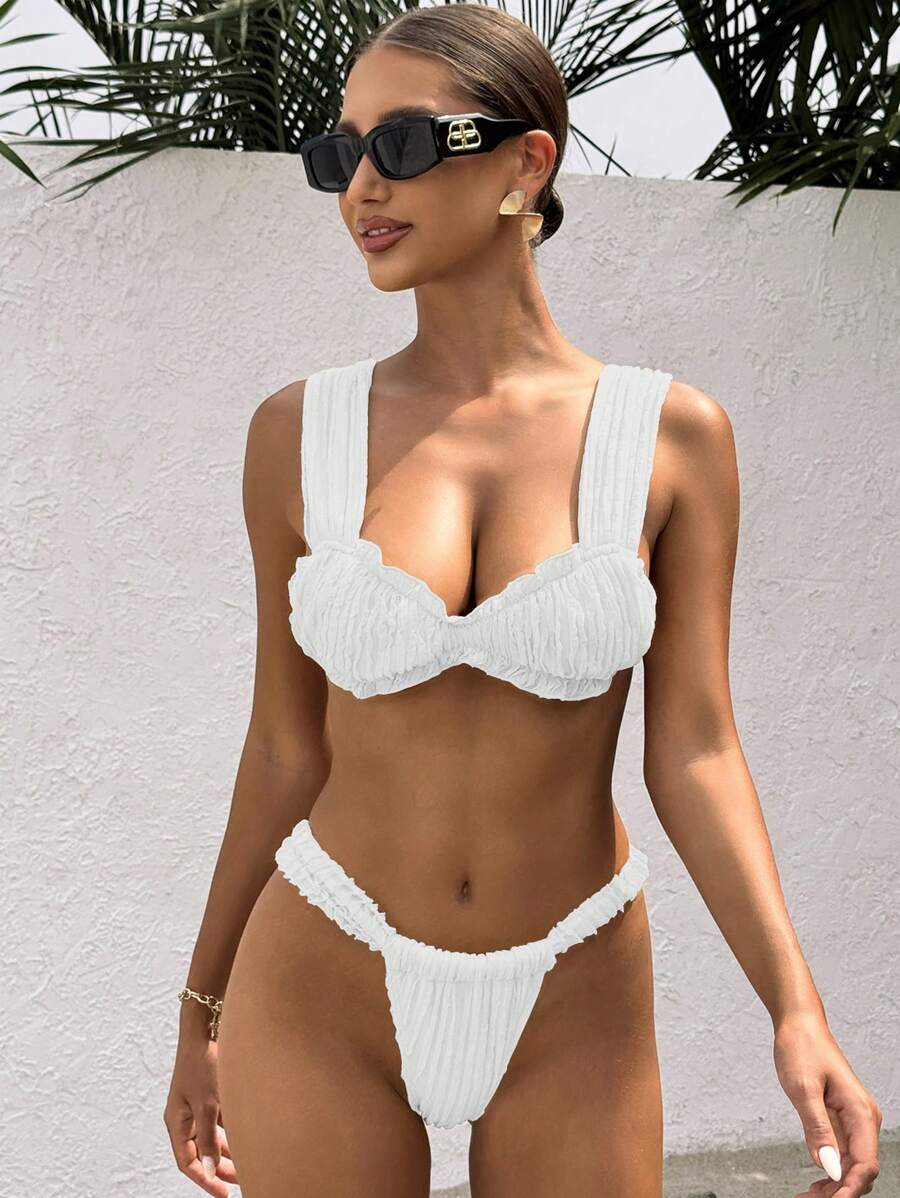 SHEIN Damen sexy Micro-Bikini Bodycon Urlaubs-Gelb Lässig Elegant Zweiteiler Badeanzug - Weiss - Übersicht 1