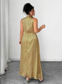 Elenzga Abito elegante senza maniche con scollo a V decorativo, estivo - Dorato - Visualizzare 2