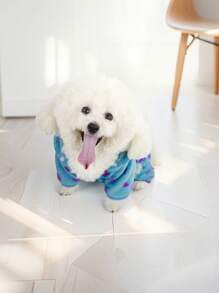 1 قطعة زي تنين زهري للكلاب الصغيرة، ملابس شتوية دافئة، إكسسوارات أزياء عصرية مريحة للكلاب - الأزرق - مشاهدة 3