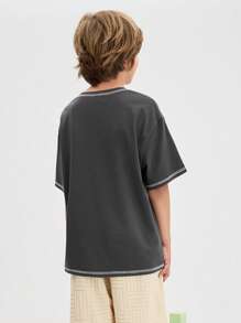Leap Crew Leap Crew Tween Boys' Loose Casual Minimal Comfy Round Neck Short Sleeve Color Block Trim T-Shirt - Grey - View 2