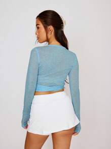 MUSERA V 领裹身上衣休闲夏季春假假日夏季波西米亚风节日可爱夏季上衣牛仔女郎场合优雅机场基本款 - 藍色 - 查看 4