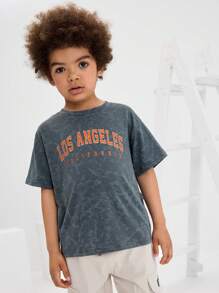 Leap Crew Leap Crew Camiseta de manga corta holgada, casual, sencilla y cómoda de cuello redondo y hombros caídos para niños pequeños