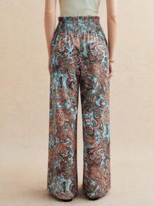 Écloséra 法式复古腰果花褶皱腰荷叶边下摆女士春夏度假阔腿裤