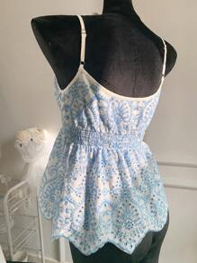 SHEIN EZwear Top canotta da donna con ricamo blu a bretelle, di moda per l'estate