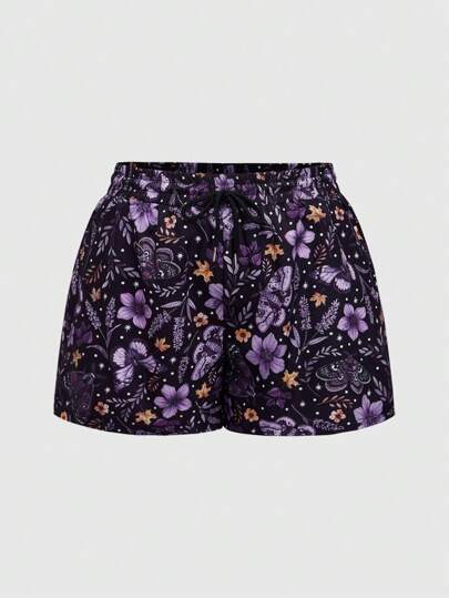 Goth Short imprimé floral avec papillon et papillon de nuit pour grandes tailles