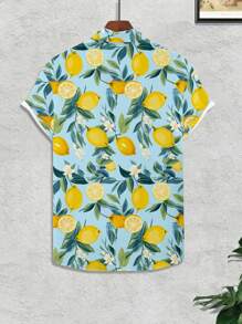 Manfinity RSRT 男士柠檬印花短袖单排扣休闲夏季衬衫男士沙滩衬衫男士度假衬衫 - 彩色 - 查看 4